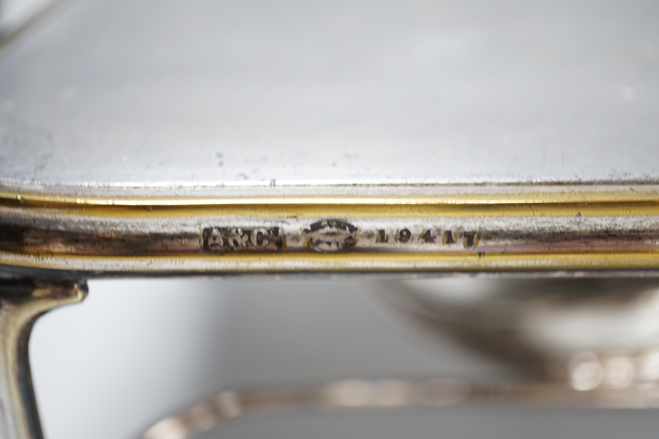 An Asprey spirit burner stand, serial number 19417, 47cm long